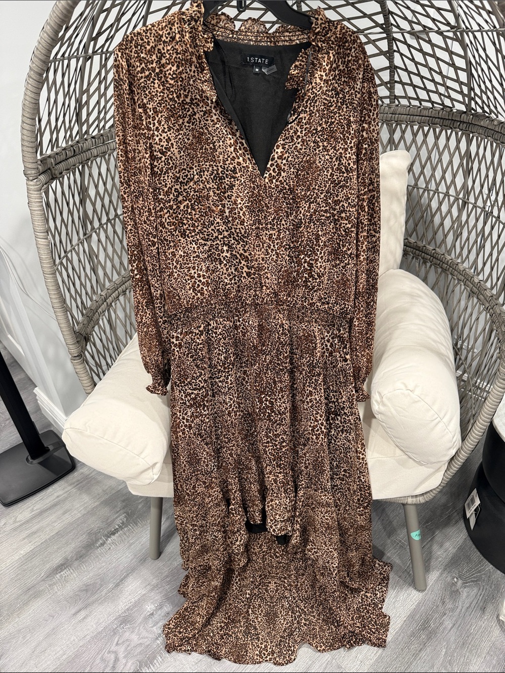 1. State Brown Leopard-Print Maxi high low  Dress